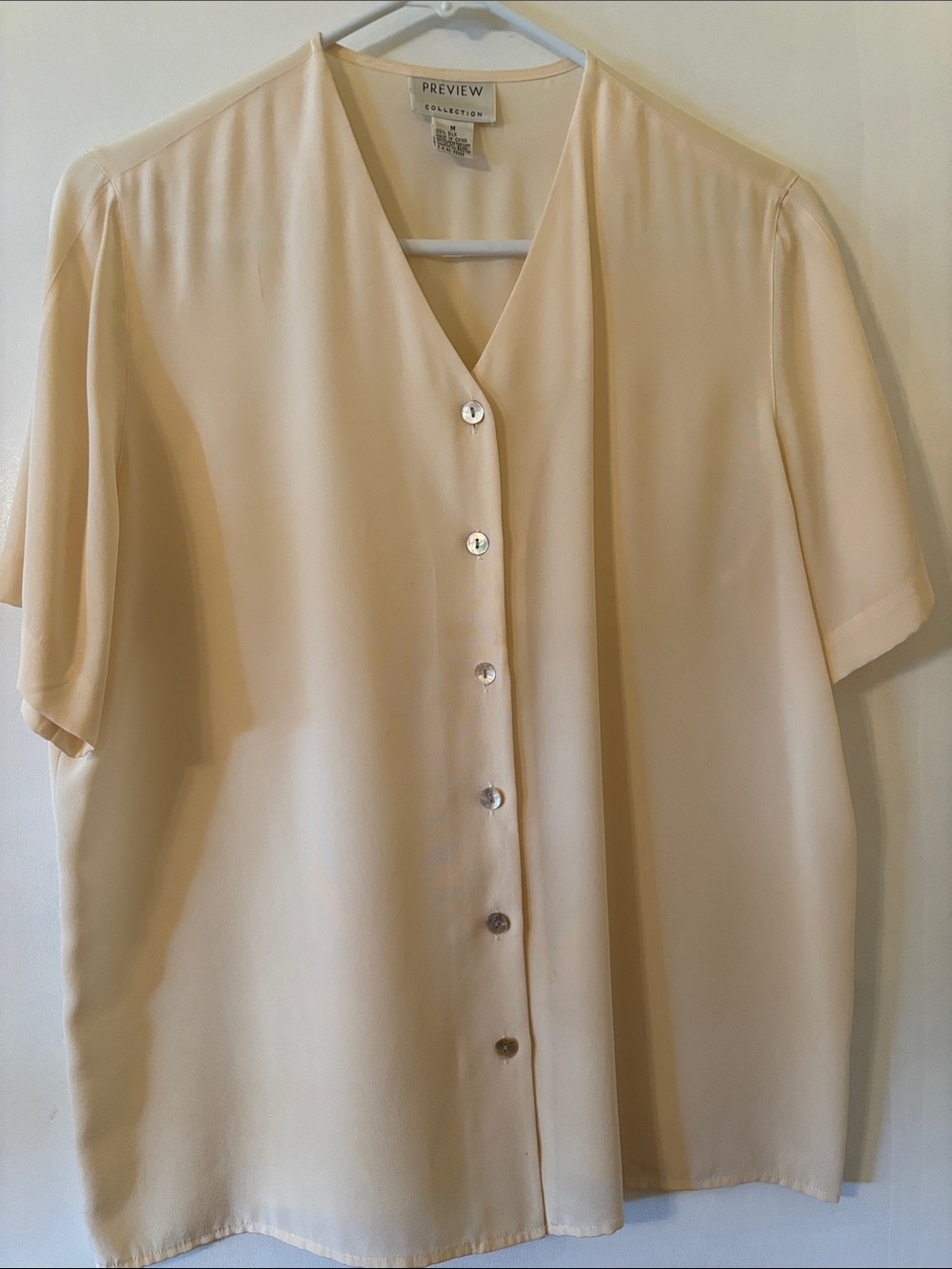 PREVIEW Collection Pale Cream V-Neck Short Sleeve Button-Front Blouse